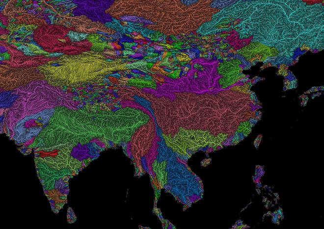 River basin map of India and China
